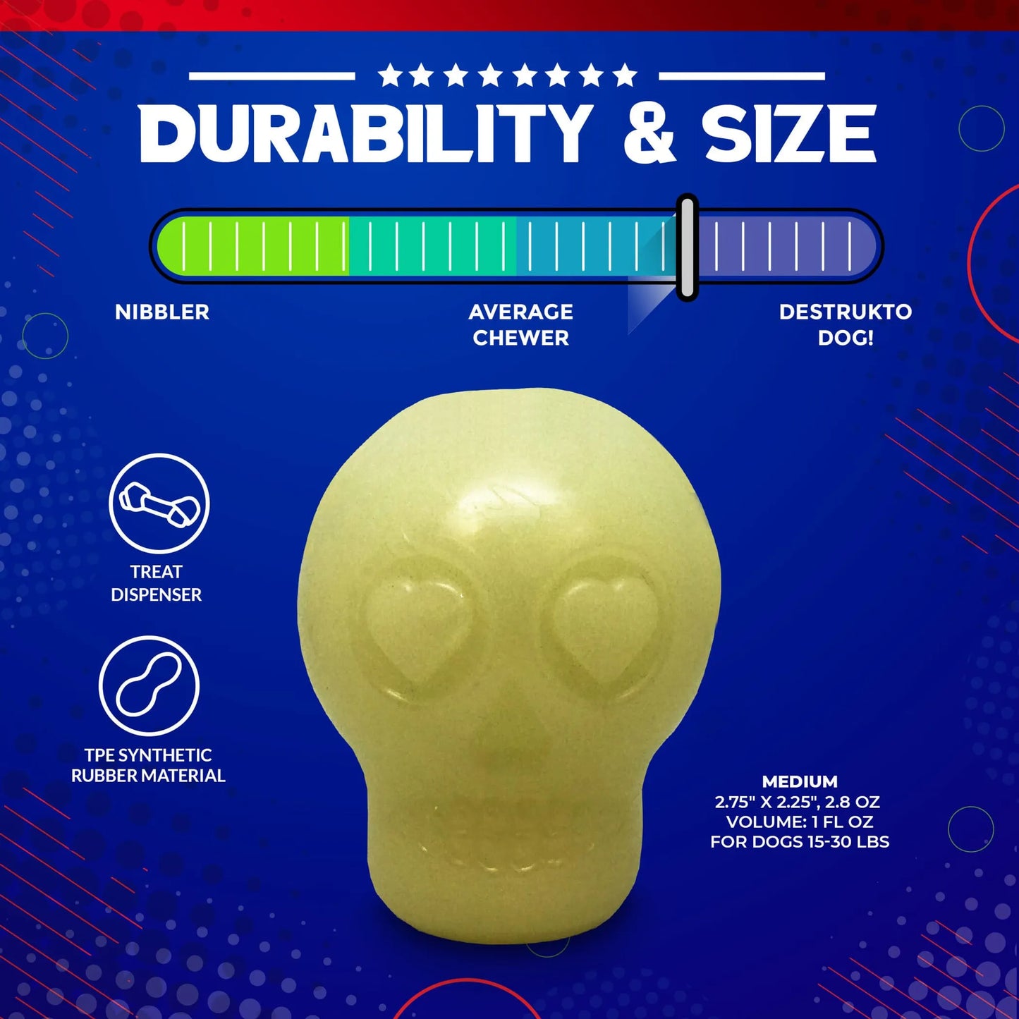 MKB Glow in the Dark Sugar Skull Chew Toy & Treat Dispenser - Your Pet Connection