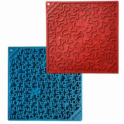 Large Blue Jigsaw & Large Red Bones eMat Lick Mat Bundle