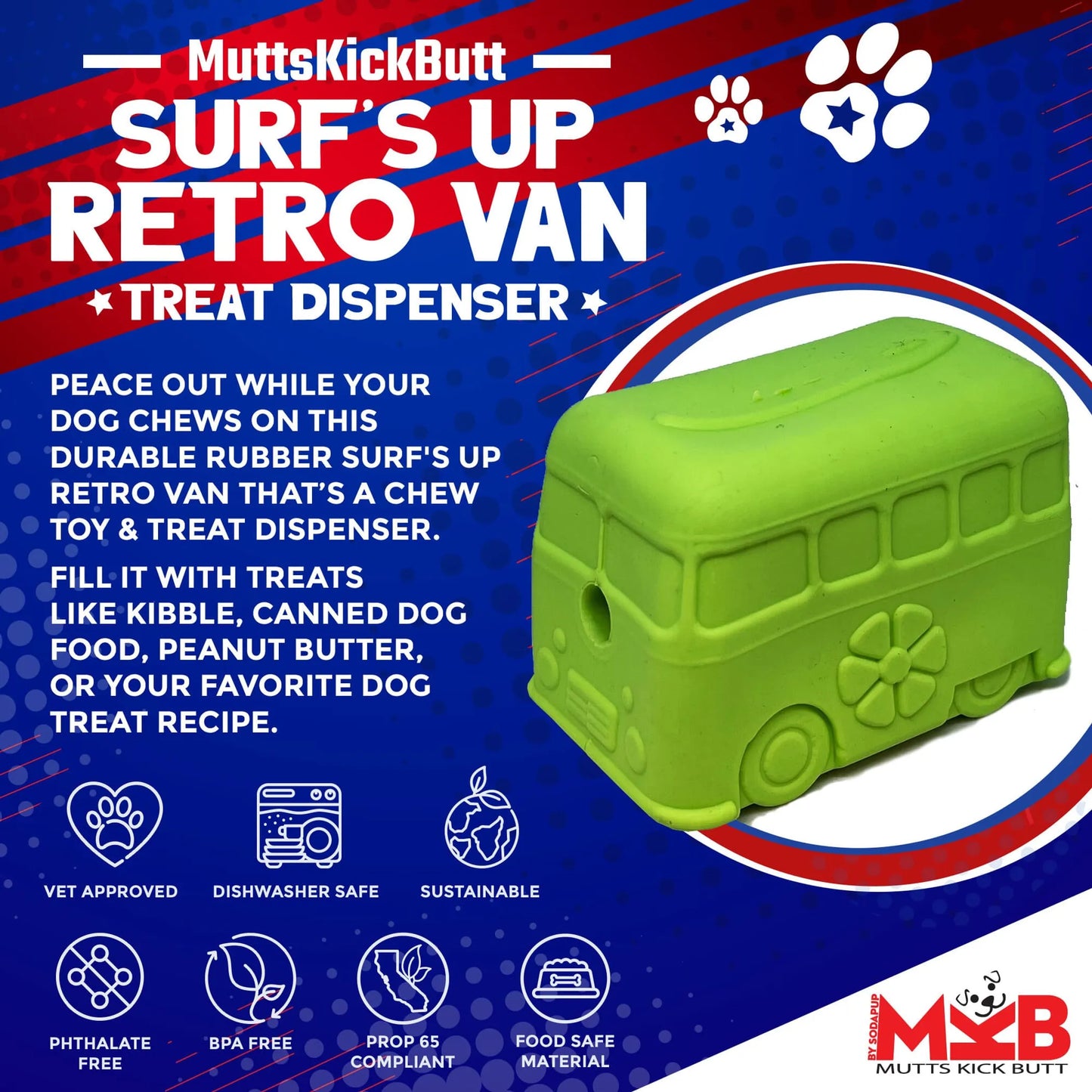 MKB Surf's Up! Retro Van Durable Chew Toy & Treat Dispenser - Your Pet Connection