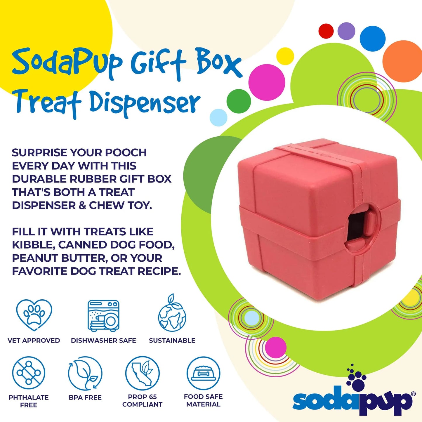 SP Gift Box Durable Rubber Chew Toy & Treat Dispenser - Your Pet Connection