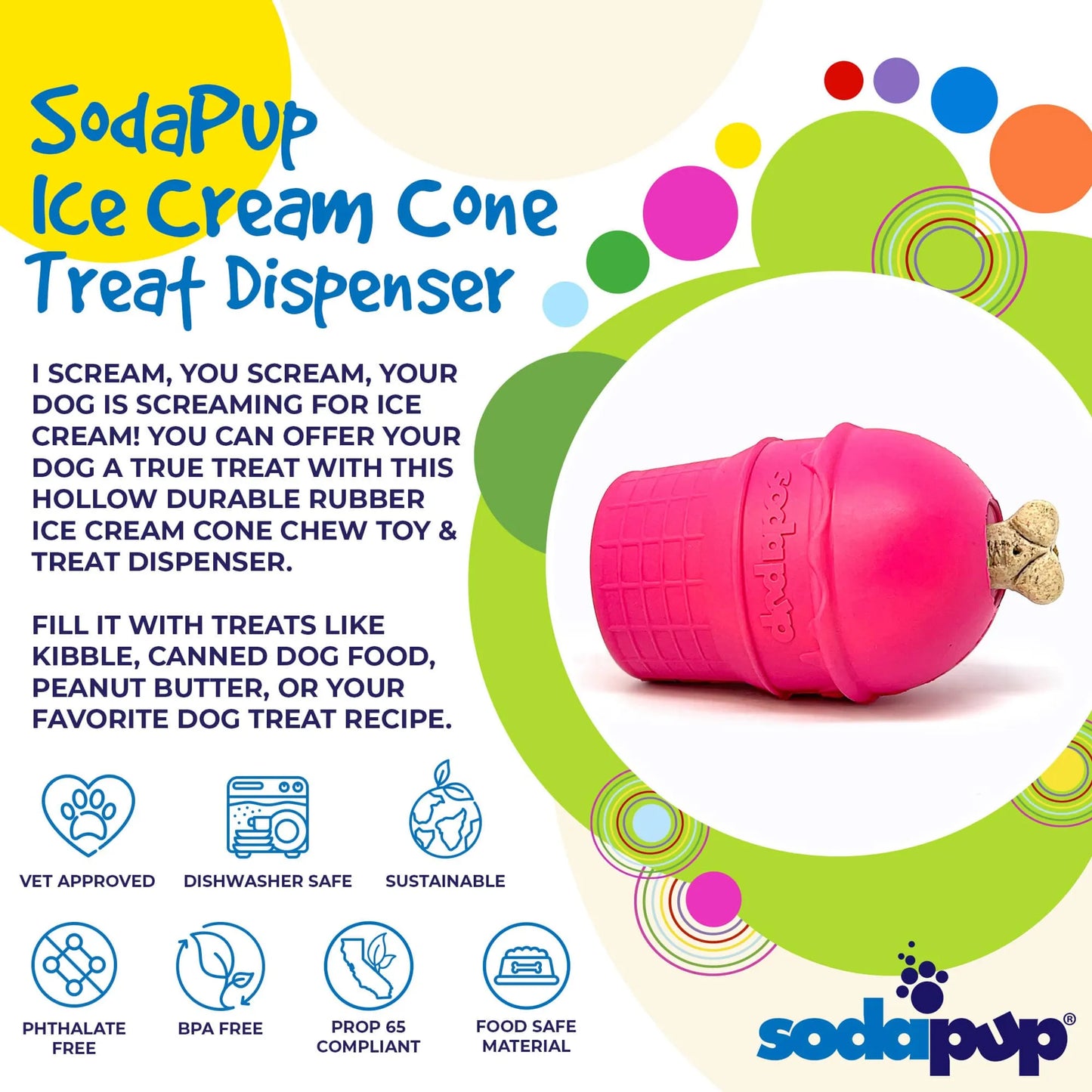 SP Ice Cream Cone Durable Rubber Chew Toy and Treat Dispenser - Your Pet Connection