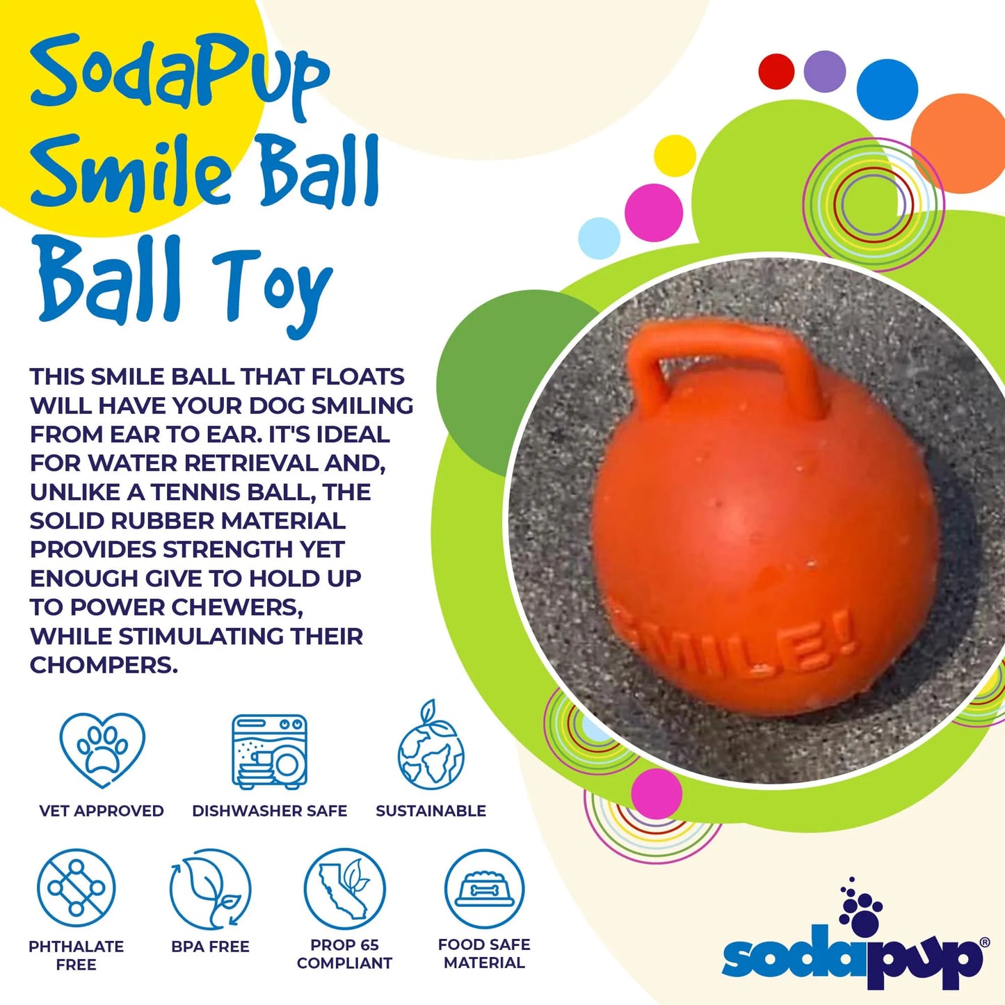 SP Smile Ball Ultra Durable Synthetic Rubber Chew Toy & Floating Retrieving Toy - Your Pet Connection