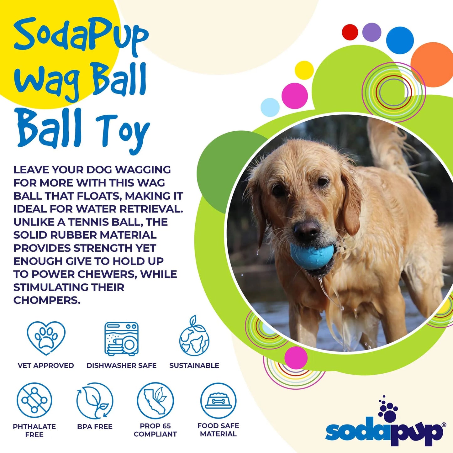 SP Wag Ball Ultra Durable Synthetic Rubber Chew Toy & Floating Retrieving Toy - Your Pet Connection