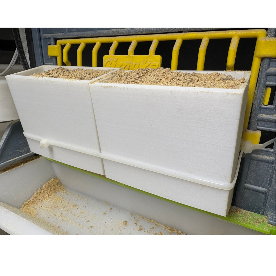 Front-Slot Quail Feeder Pair, Adjustable Spill-Resistant Design, for Hatching Time Chimuka Cage Systems, Made in USA - Your Pet Connection