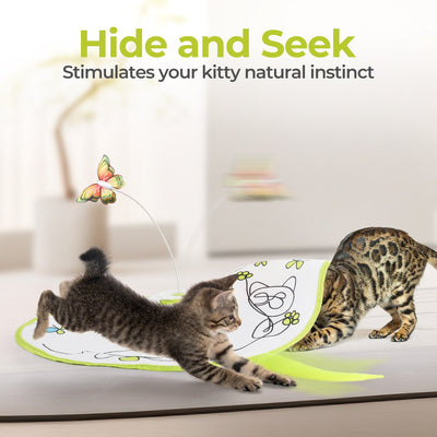 Interactive Flutter Bug Cat Toy with Motion-activated Hide-N-Seek