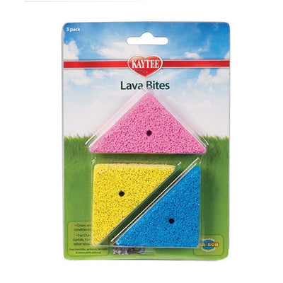 Set of three colorful lava stone teething triangles for small pets