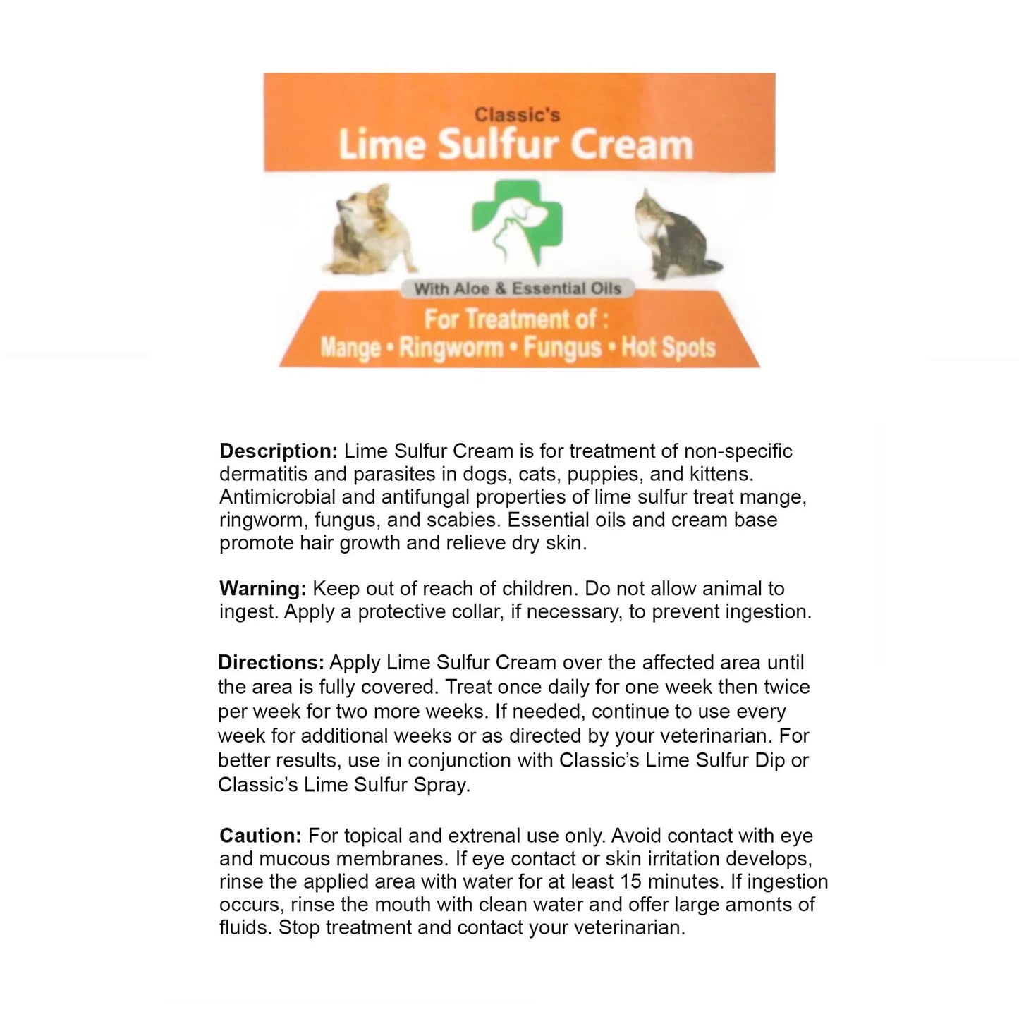 Classic's Lime Sulfur Pet Skin Cream - Pet Care and Veterinary Treatment for Itchy and Dry Skin - Your Pet Connection