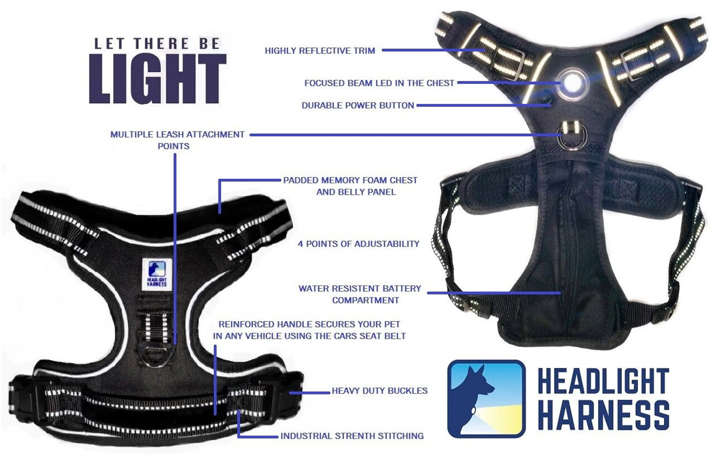 Headlight Harness, Dog Harness with Built In LED Light - Your Pet Connection