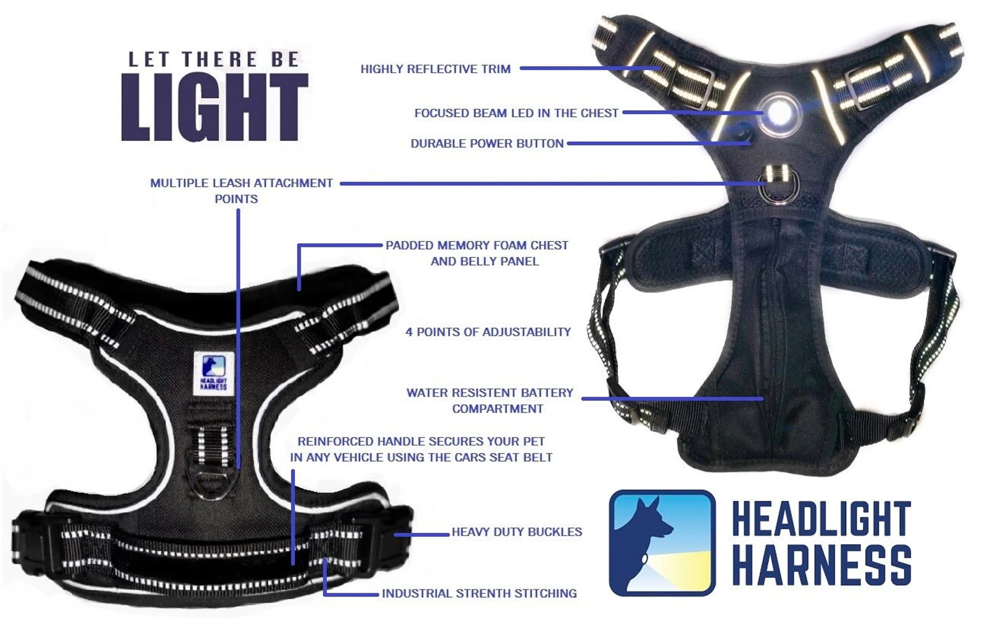 Headlight Harness, Dog Harness with Built In LED Light - Your Pet Connection