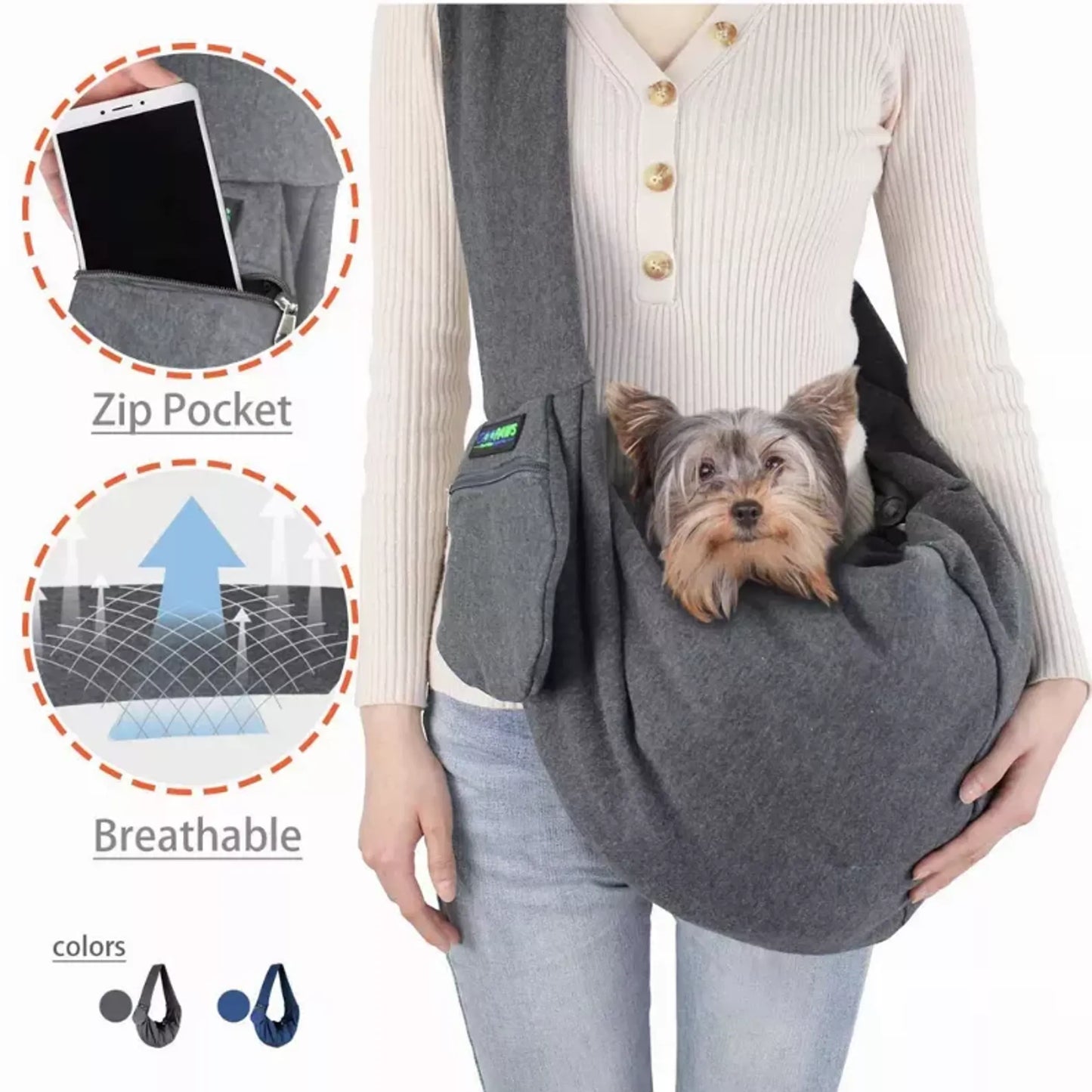 JESPET Comfy Pet Sling for Small Dog Cat, Hand Free Sling Bag Breathable Soft Knit with Front Pocket, Travel Puppy Carrying Bag, Pet Pouch. Machine Washable - Your Pet Connection