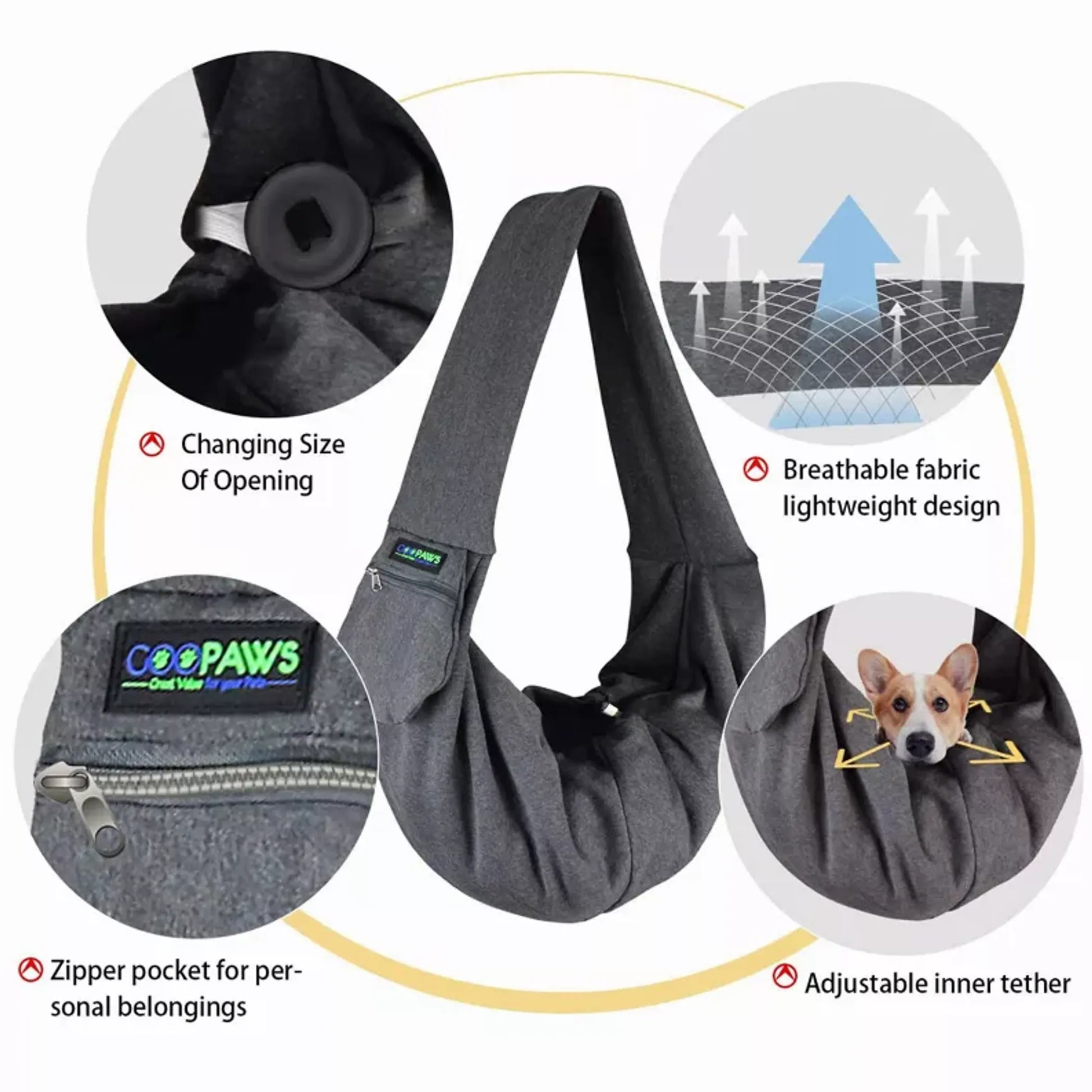 JESPET Comfy Pet Sling for Small Dog Cat, Hand Free Sling Bag Breathable Soft Knit with Front Pocket, Travel Puppy Carrying Bag, Pet Pouch. Machine Washable - Your Pet Connection