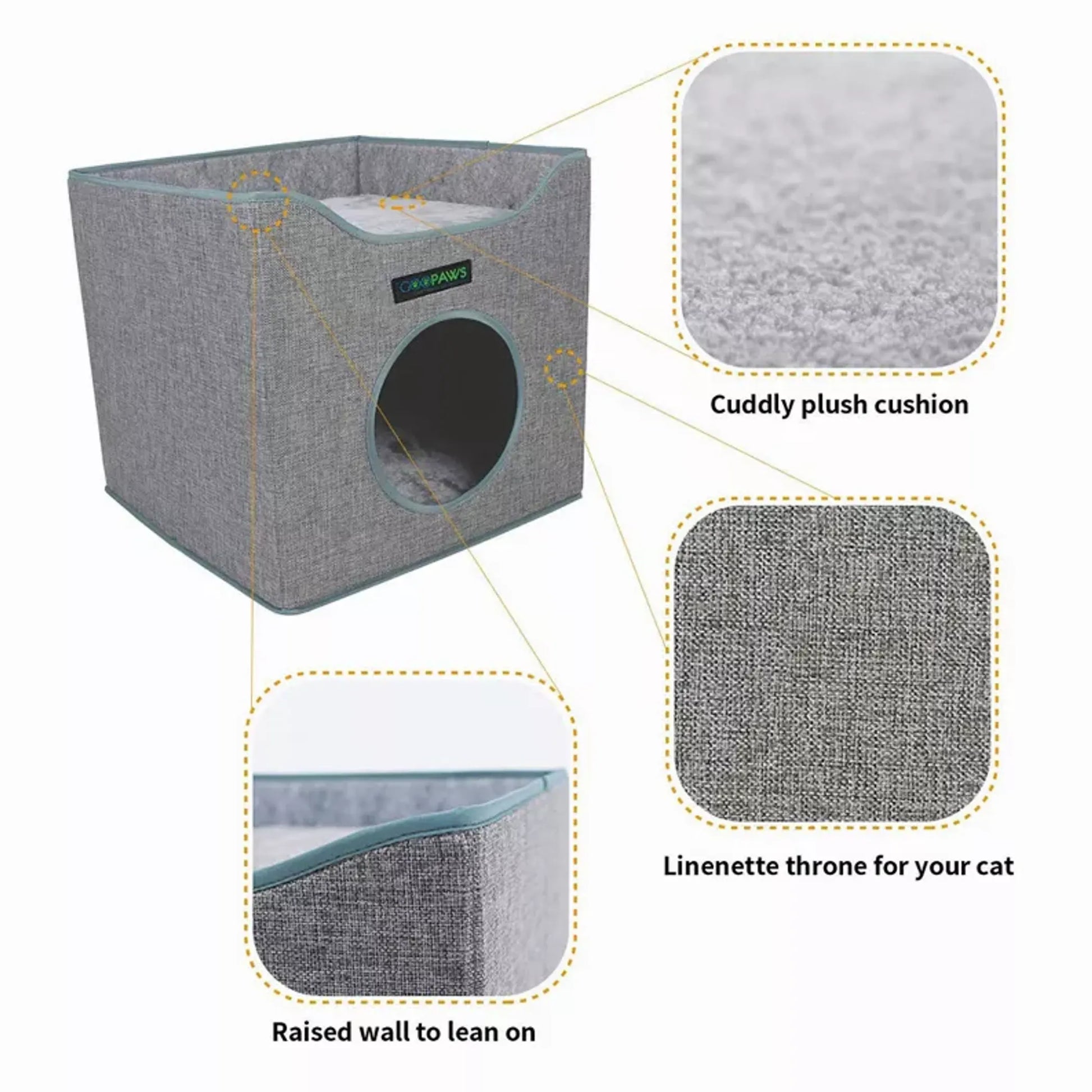 JESPET Foldable Cat Condo, Cat Cube House & Sleepping Bed with Lying Surface and 2 Reversible Cushions, Cat Hiding Place, Cat Cave, Linenette Fabric, Felt and Engineered Wood, Scratch Resista - Your Pet Connection