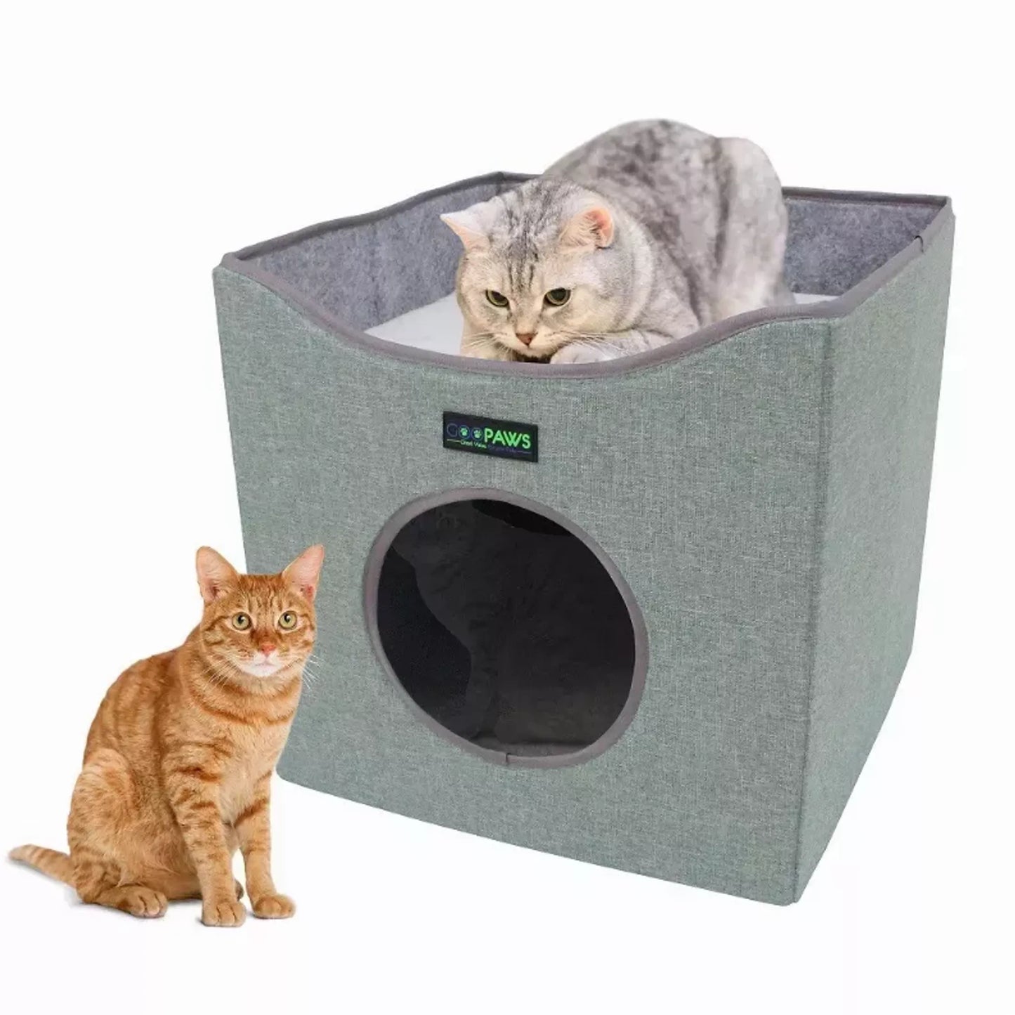 JESPET Foldable Cat Condo, Cat Cube House & Sleepping Bed with Lying Surface and 2 Reversible Cushions, Cat Hiding Place, Cat Cave, Linenette Fabric, Felt and Engineered Wood, Scratch Resista - Your Pet Connection