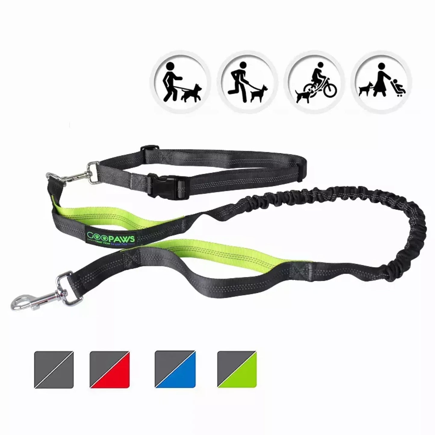 JESPET Hands Free Dog Leash for Running, Walking, Hiking Jogging for Medium & Large Dogs up to 150lbs, Durable Dual Handle Waist Leash with Reflective Bungee and Adjustable Waist - Your Pet Connection