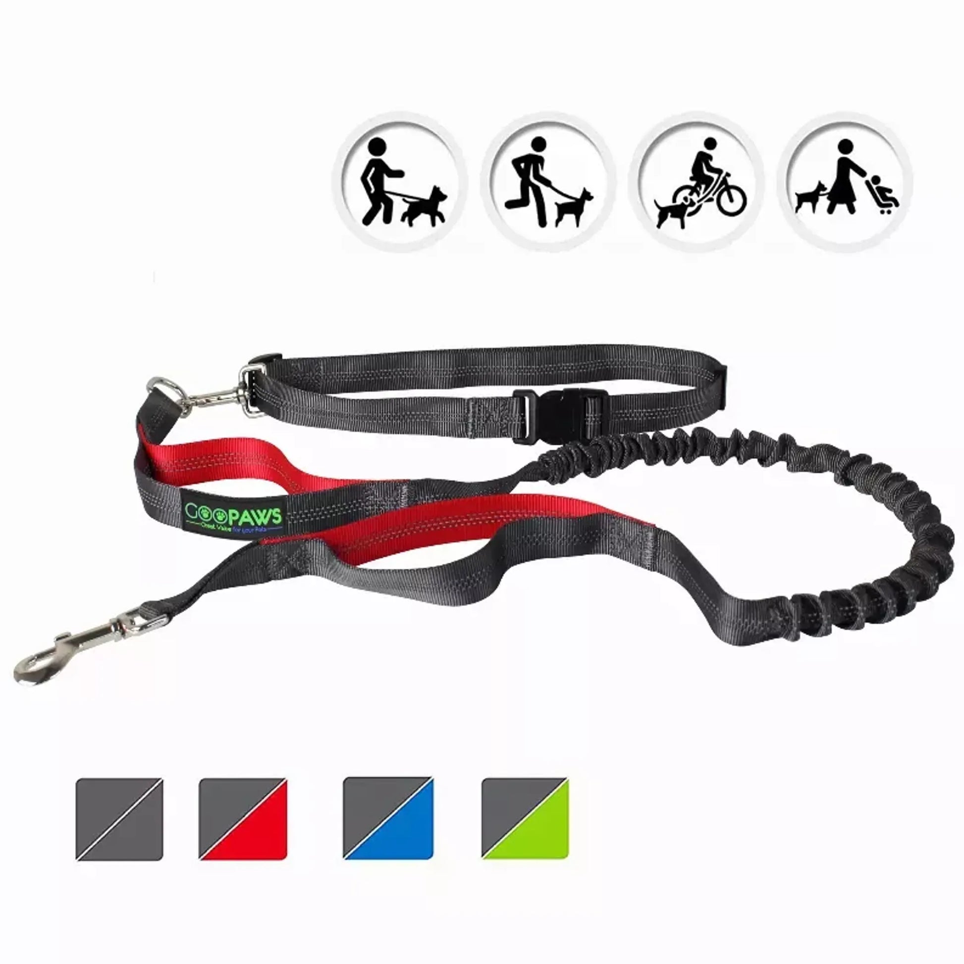 JESPET Hands Free Dog Leash for Running, Walking, Hiking Jogging for Medium & Large Dogs up to 150lbs, Durable Dual Handle Waist Leash with Reflective Bungee and Adjustable Waist - Your Pet Connection