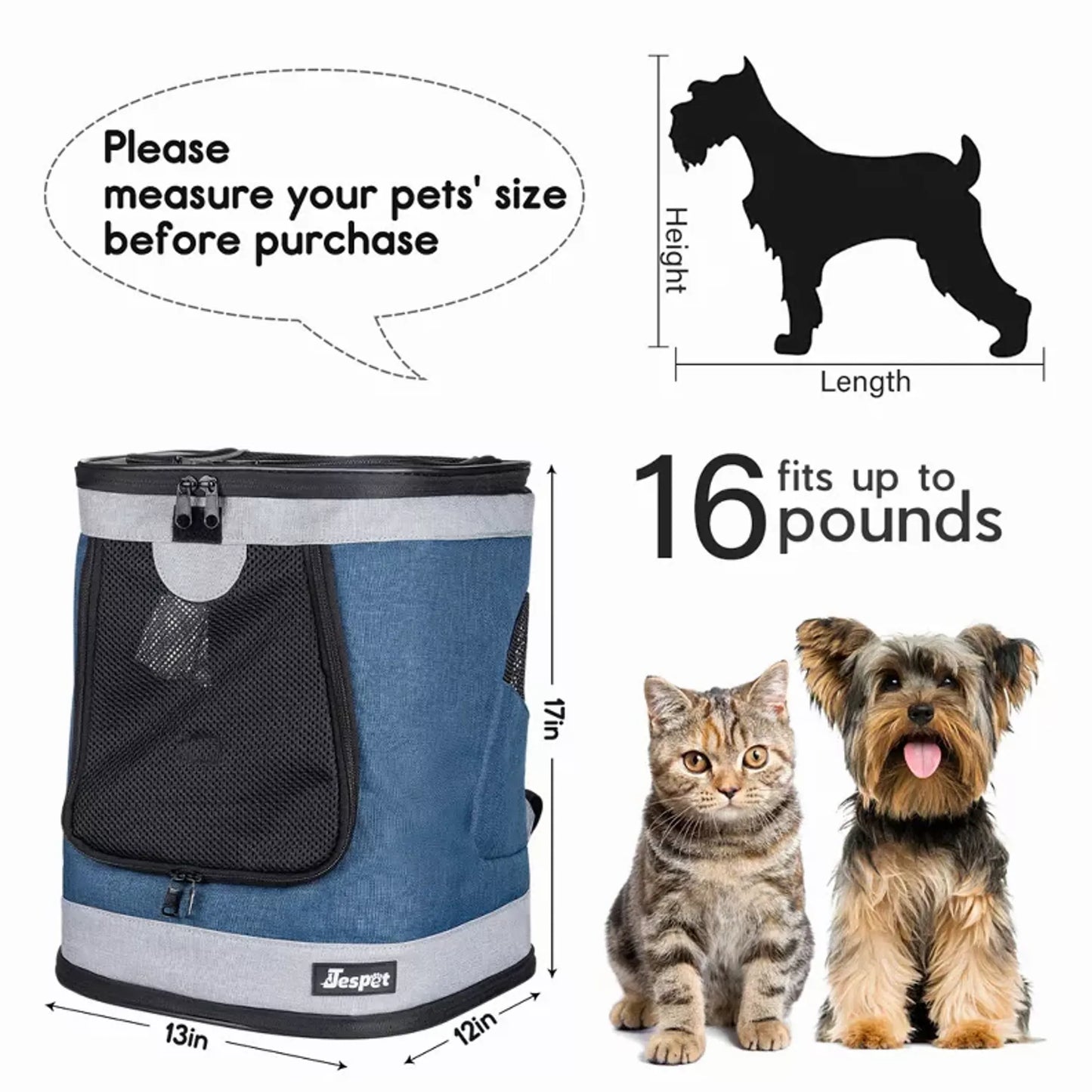 JESPET Pet Backpack Carrier for Small Dog, Puppy, Soft Carrier Backpack Ideal for Traveling, Hiking, Walking and Outdoor Activities with Family - Your Pet Connection