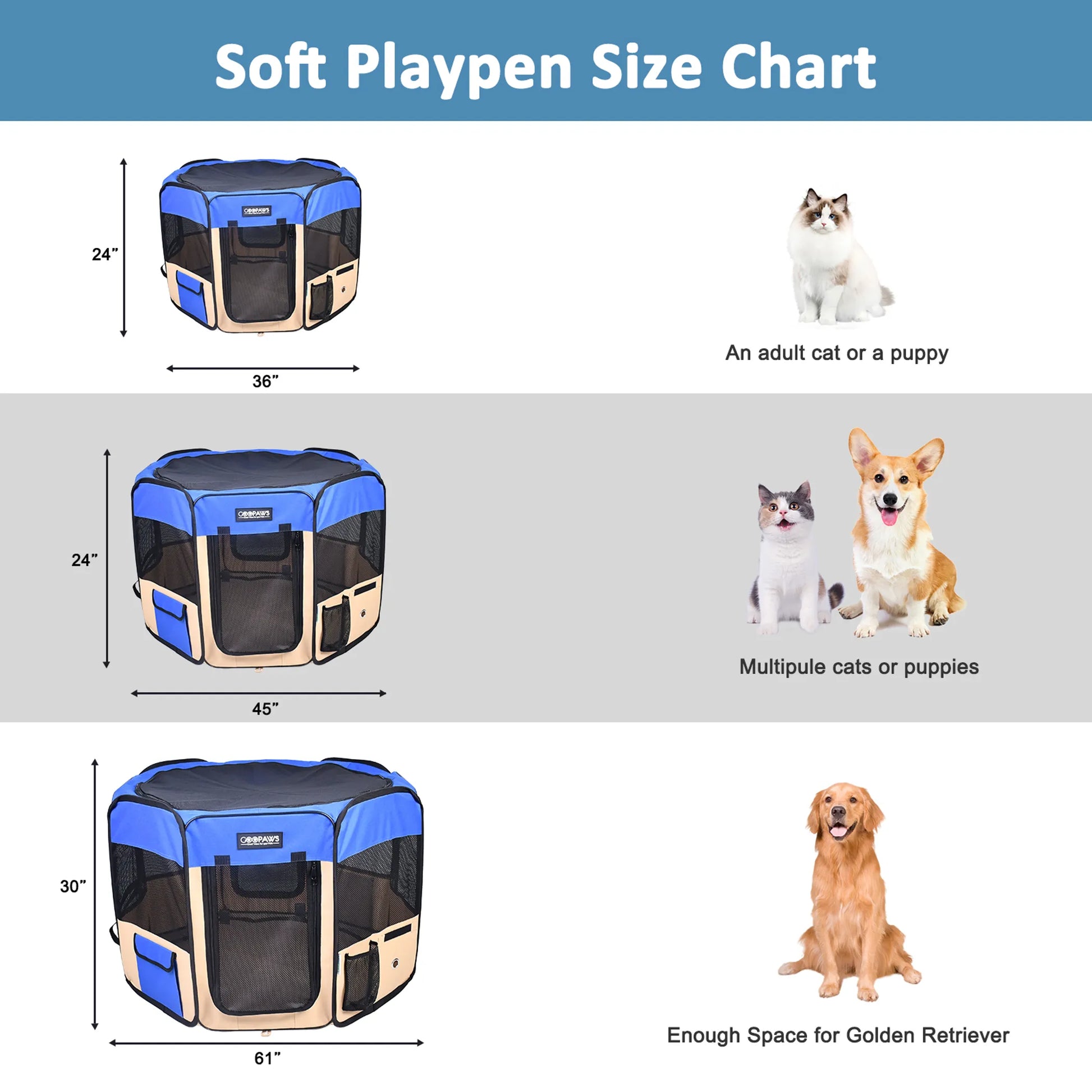 JESPET Pet Dog Playpens 36", 45" & 61" Portable Soft Dog Exercise Pen Kennel with Carry Bag for Puppy Cats Kittens Rabbits, Indoor/Outdoor Use - Your Pet Connection