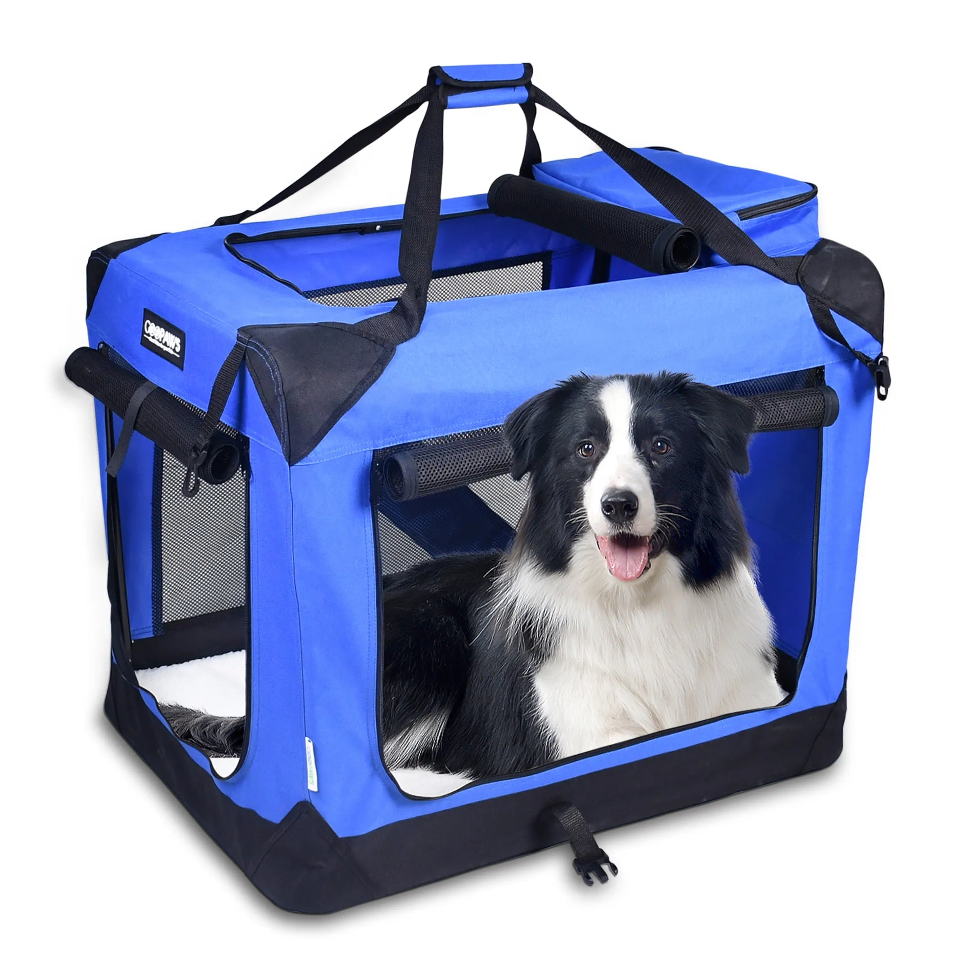 JESPET Soft Pet Crates Kennel, 3 Door Soft Sided Folding Travel Pet Carrier with Straps and Fleece Mat for Dogs, Cats, Rabbits, Indoor/Outdoor Use with Grey, Blue & Beige, Black - Your Pet Connection