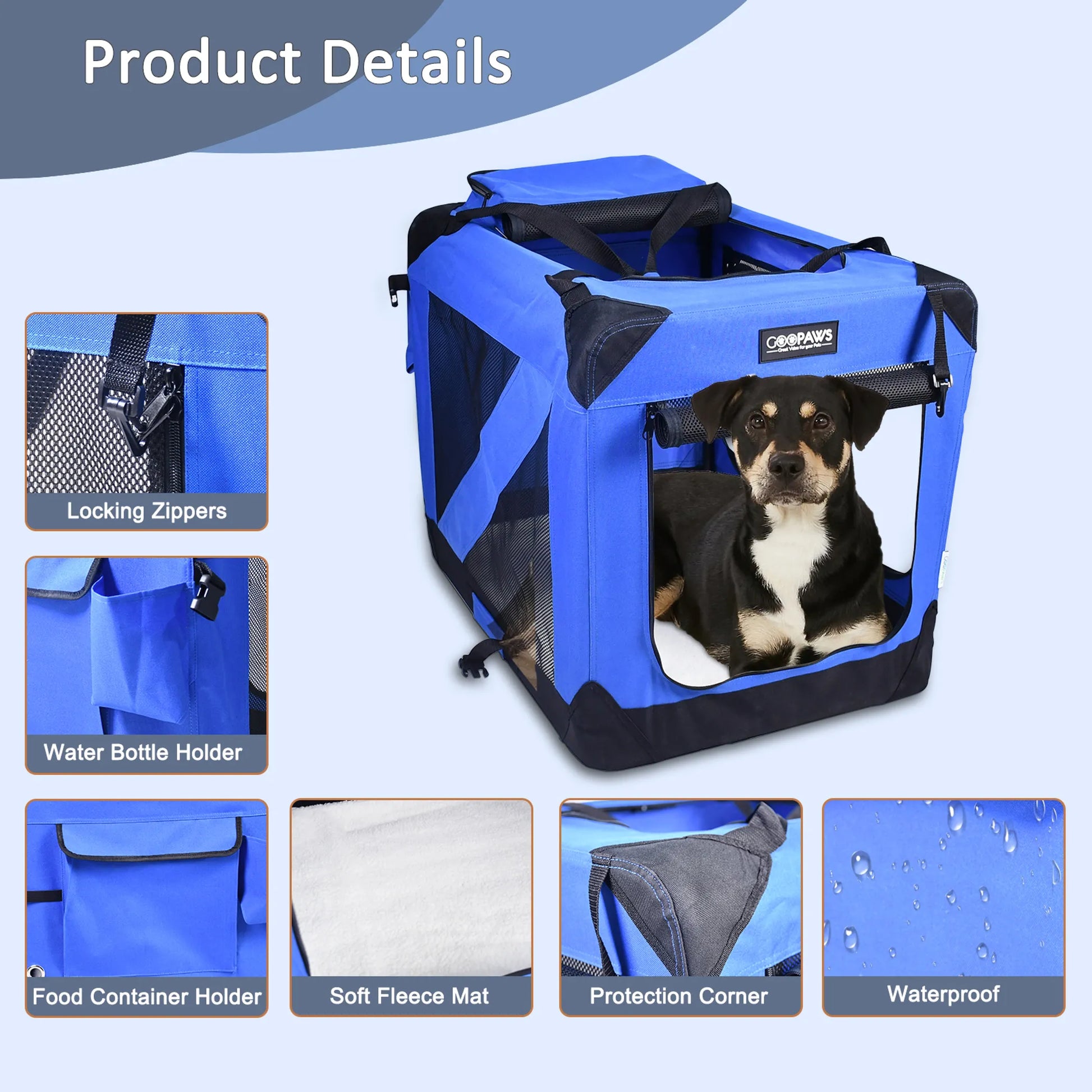 JESPET Soft Pet Crates Kennel, 3 Door Soft Sided Folding Travel Pet Carrier with Straps and Fleece Mat for Dogs, Cats, Rabbits, Indoor/Outdoor Use with Grey, Blue & Beige, Black - Your Pet Connection