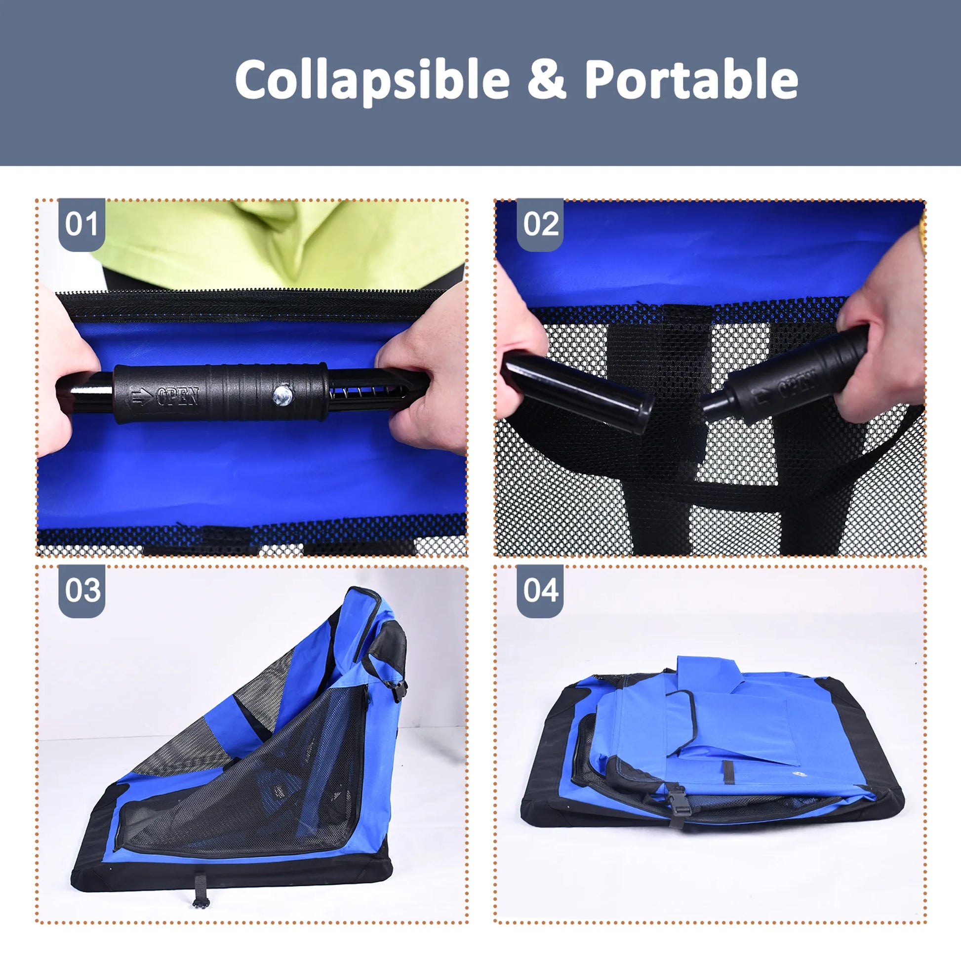 JESPET Soft Pet Crates Kennel, 3 Door Soft Sided Folding Travel Pet Carrier with Straps and Fleece Mat for Dogs, Cats, Rabbits, Indoor/Outdoor Use with Grey, Blue & Beige, Black - Your Pet Connection