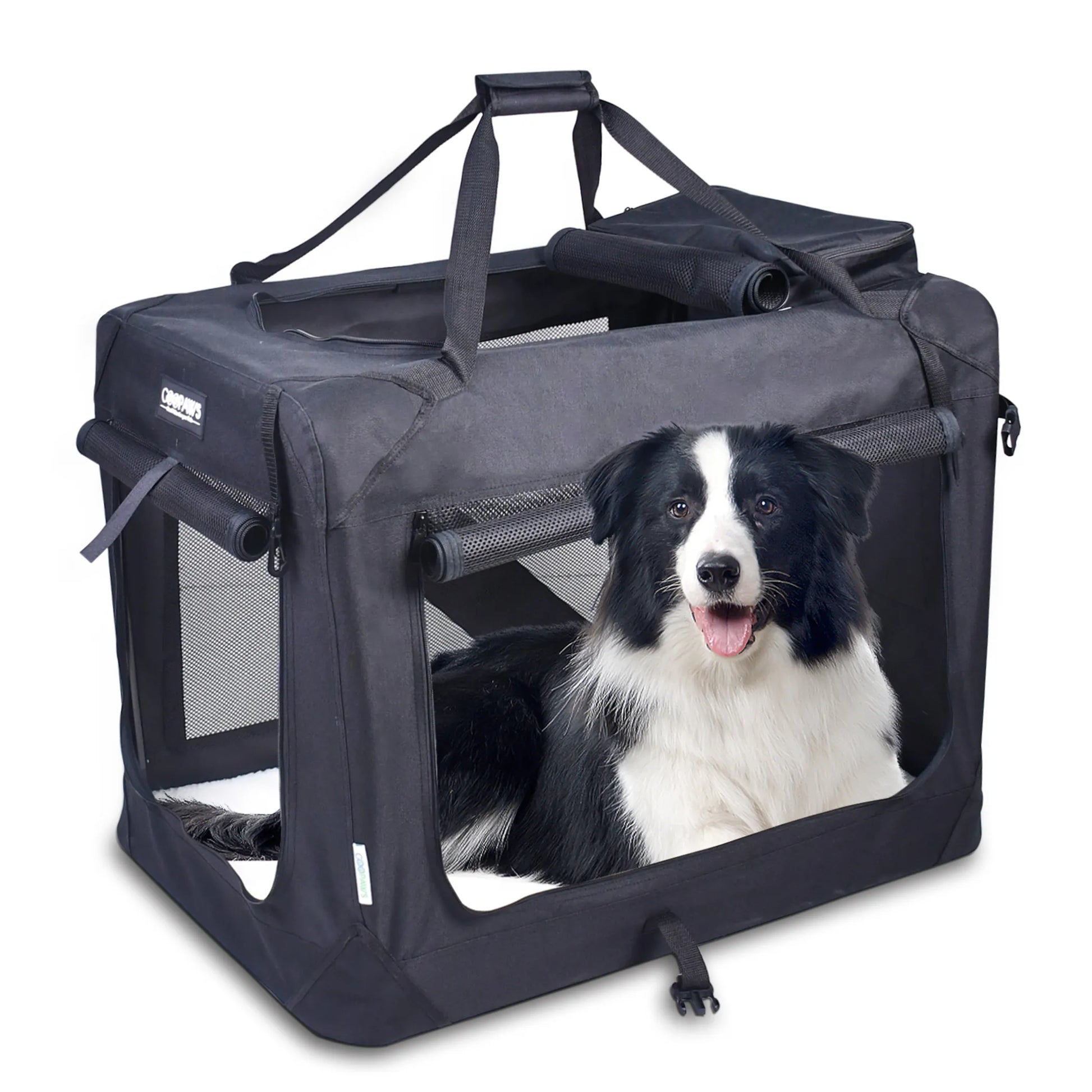 JESPET Soft Pet Crates Kennel, 3 Door Soft Sided Folding Travel Pet Carrier with Straps and Fleece Mat for Dogs, Cats, Rabbits, Indoor/Outdoor Use with Grey, Blue & Beige, Black - Your Pet Connection