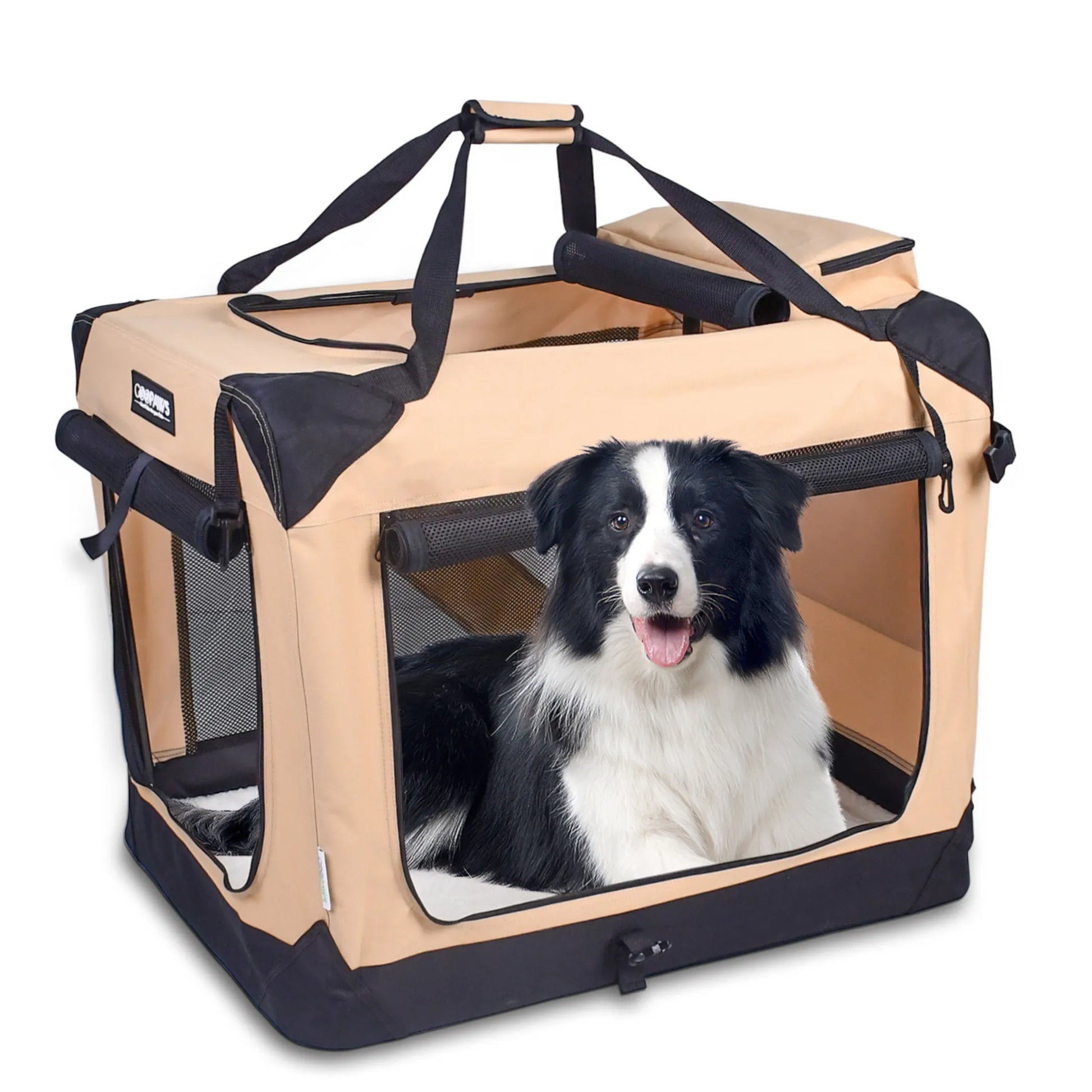JESPET Soft Pet Crates Kennel, 3 Door Soft Sided Folding Travel Pet Carrier with Straps and Fleece Mat for Dogs, Cats, Rabbits, Indoor/Outdoor Use with Grey, Blue & Beige, Black - Your Pet Connection
