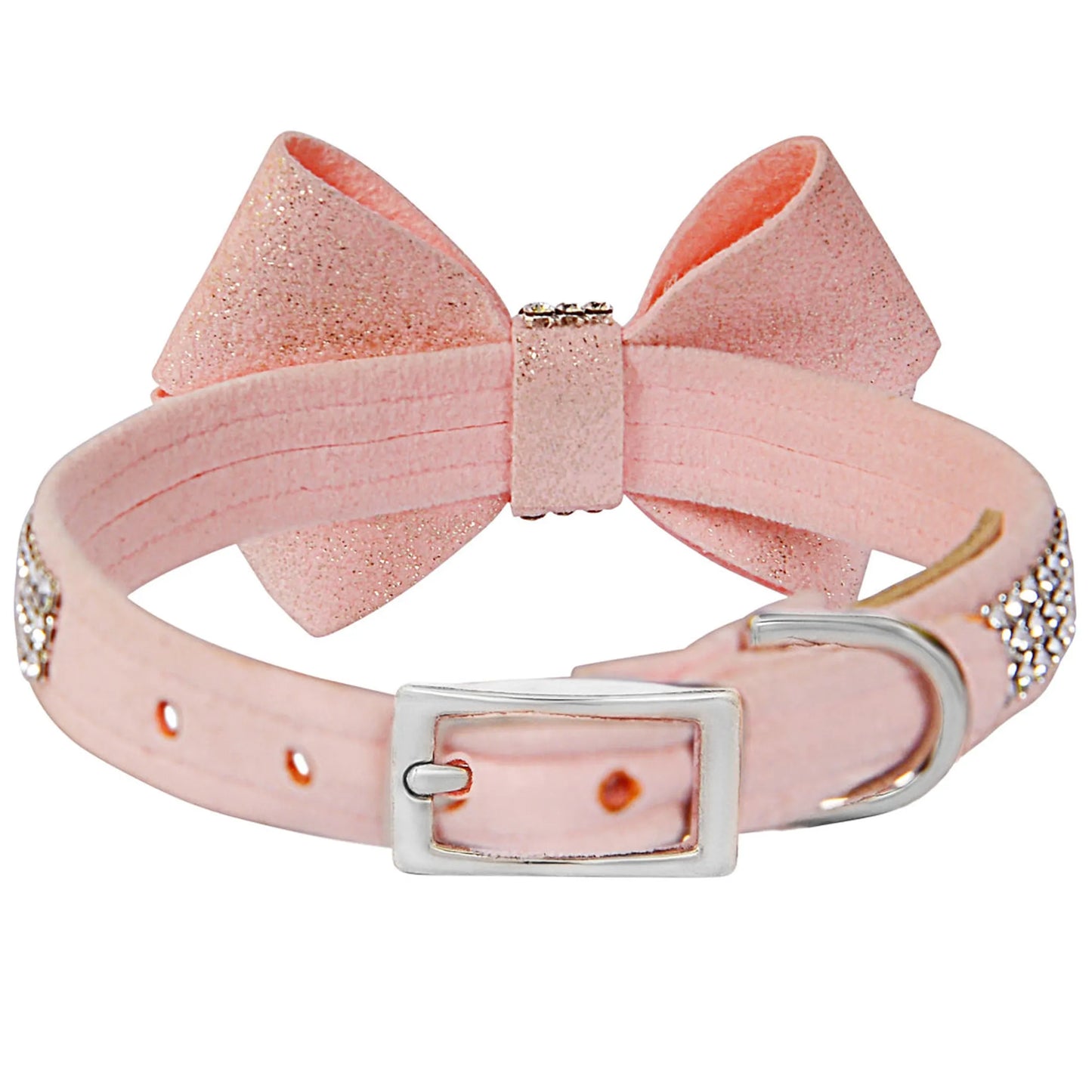 Susan Lanci Designs Puppy Pink Glitzerati Nouveau Bow 3 Row Giltmore Collar - Your Pet Connection