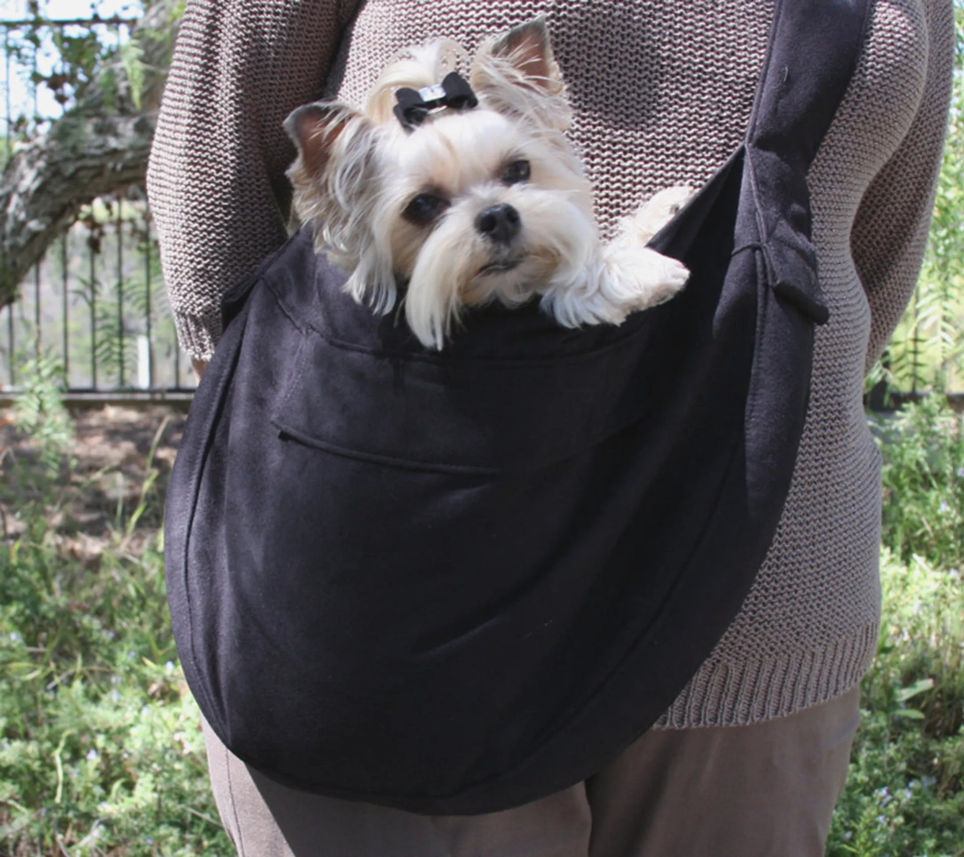 Susan Lanci Designs Cuddle Carrier (Black Curly Sue Inside Lining) - Your Pet Connection