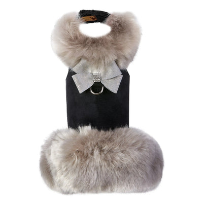 Susan Lanci Designs Platinum Glitzerati Nouveau Bow Silver Fox Faux Fur Coat - Your Pet Connection