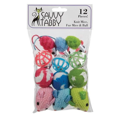 ST Knit Mice Fur Mice & Ball 12Pk - Your Pet Connection