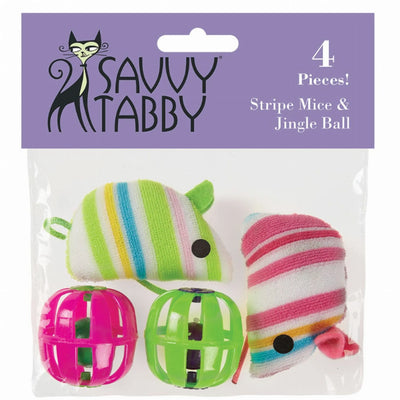 ST Stripe Mice & Jingle Ball 4Pk - Your Pet Connection