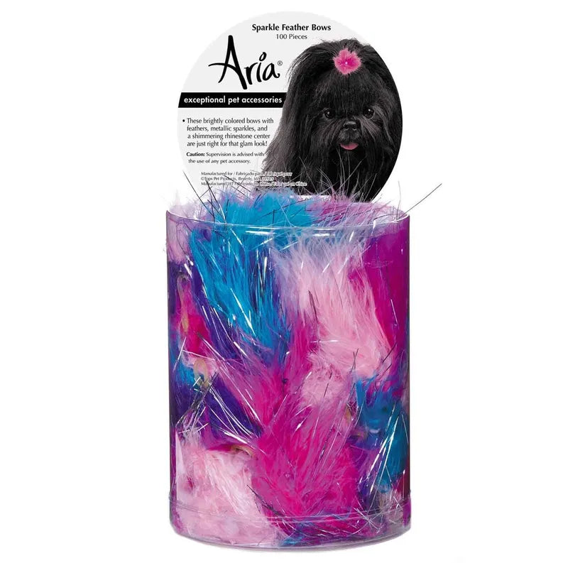 AR Sparkle Feather Bow Canister 100Pc - Your Pet Connection