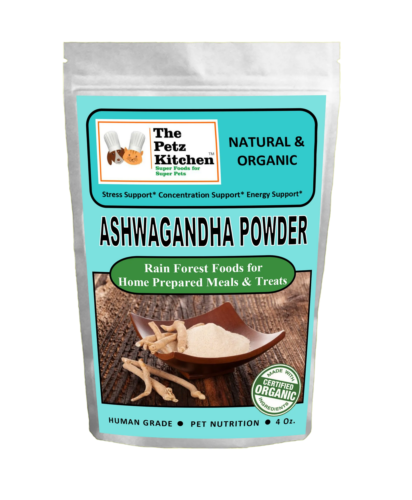 Ashwagandha Powder - Stress, Concentration & Energy Support*  The Petz Kitchen Dogs Cats - Your Pet Connection