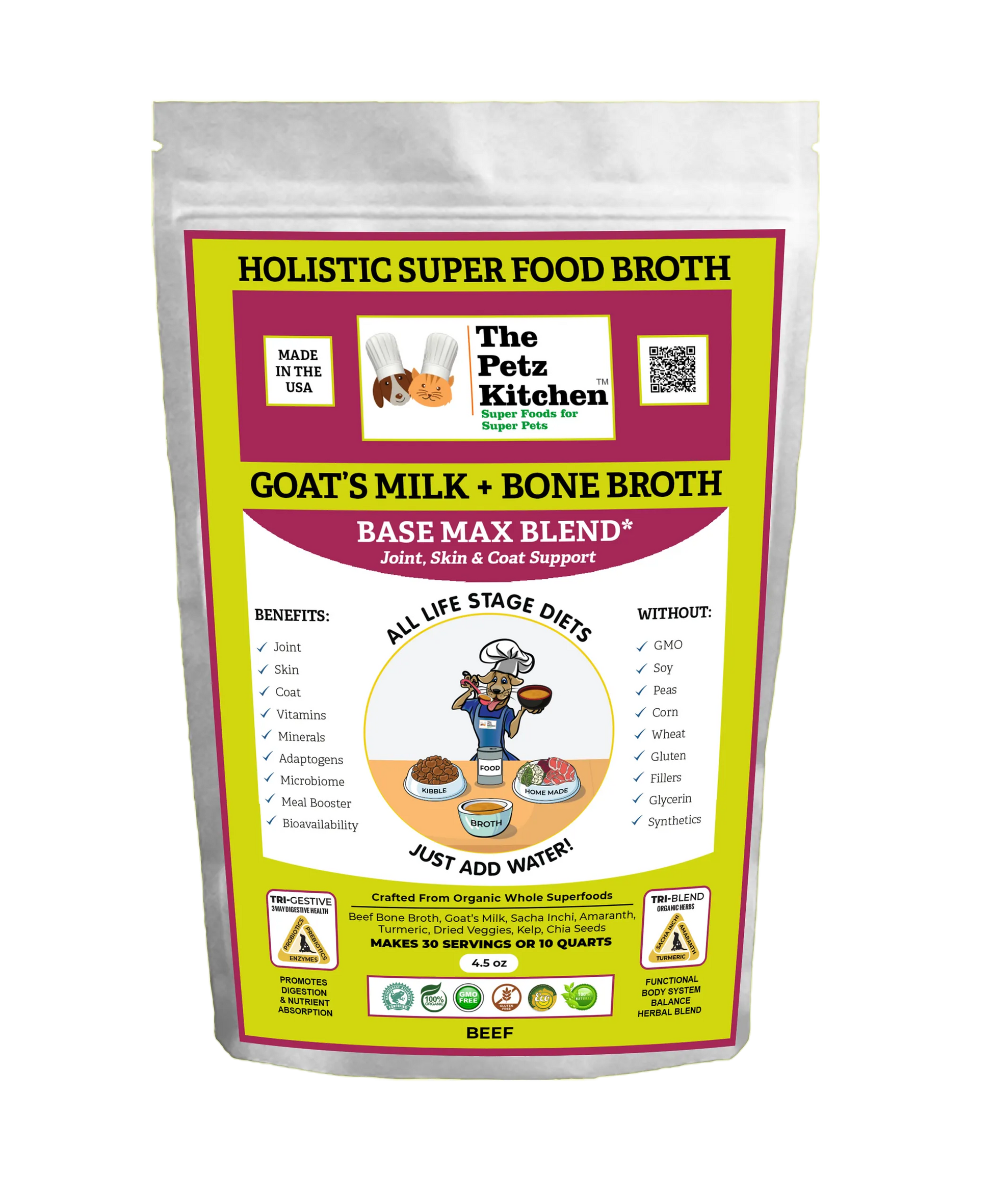 Goats Milk + Bone Broth Base Max* Joint, Skin & Coat Support Broth* The Petz Kitchen Dog & Cat - Your Pet Connection