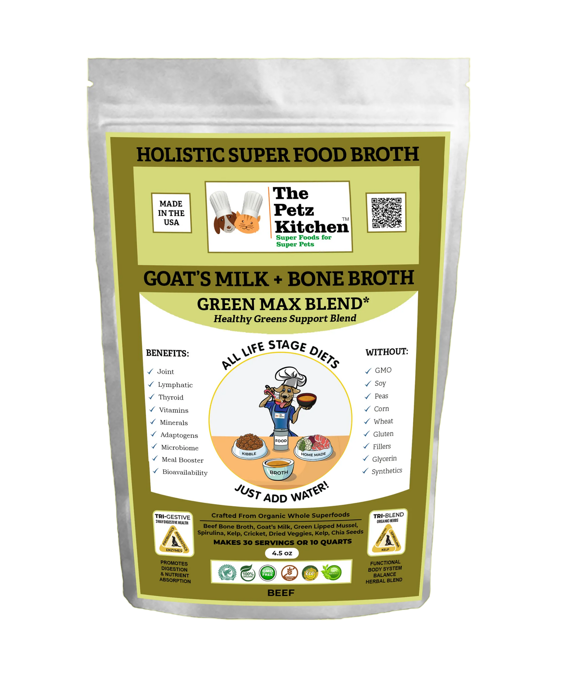 Goats Milk + Bone Broth Green Max Blend* Omega 3 & 6 Vitamin & Mineral Support* The Petz Kitchen Dog & Cat - Your Pet Connection