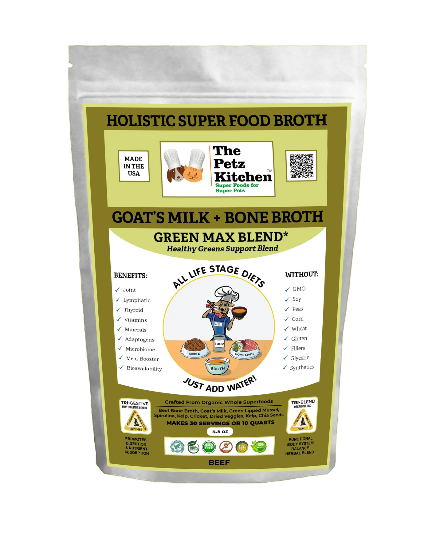 Goats Milk + Bone Broth Green Max Blend* Omega 3 & 6 Vitamin & Mineral Support* The Petz Kitchen Dog & Cat - Your Pet Connection