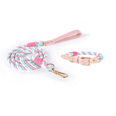 Luxe Royal Leather Rope Leash and Collar Set  - Size:   | Pack Of: 1 - Your Pet Connection