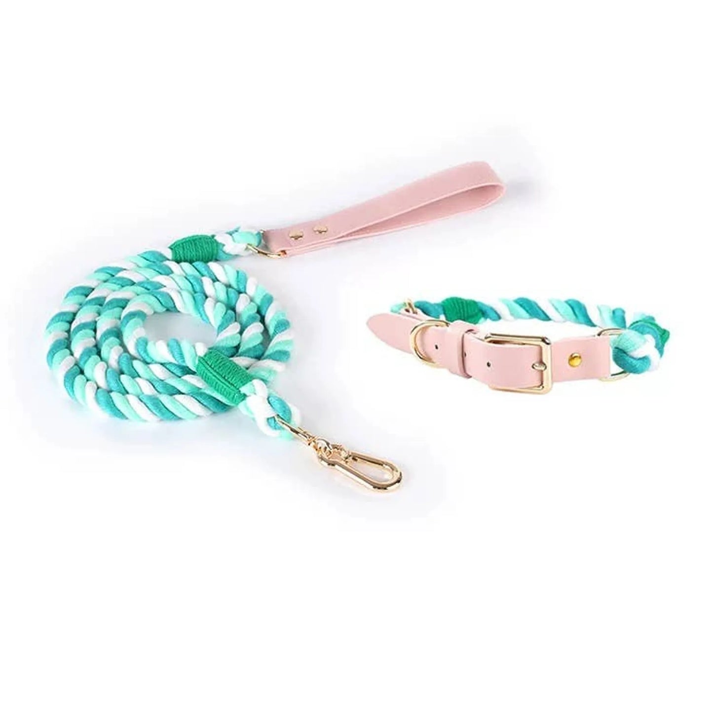Luxe Royal Leather Rope Leash and Collar Set  - Size:   | Pack Of: 1 - Your Pet Connection