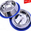 Etched Stainless Steel Dog Bowls with Blue Silicone Base - Your Pet Connection
