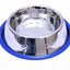 Etched Stainless Steel Dog Bowls with Blue Silicone Base