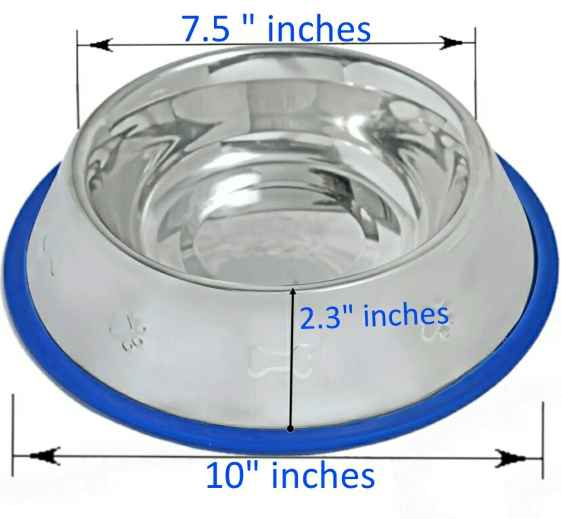 Etched Stainless Steel Dog Bowls with Blue Silicone Base - Your Pet Connection