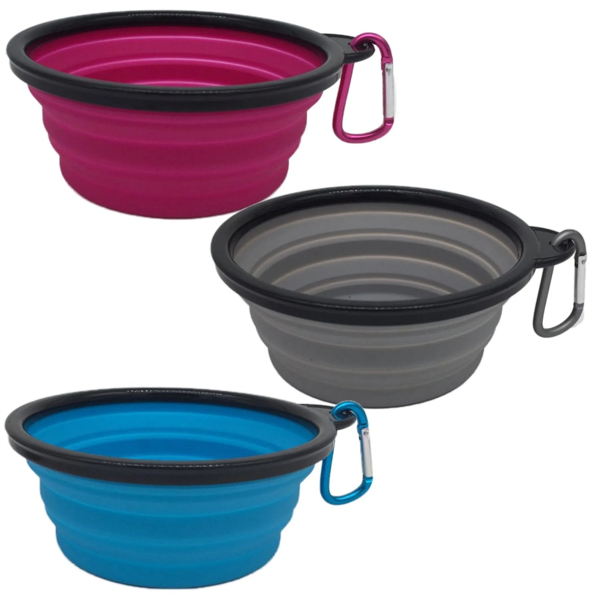 Mr. Peanut's Collapsible Silicone Bowls with Color Matched Carabiner Clips - Your Pet Connection