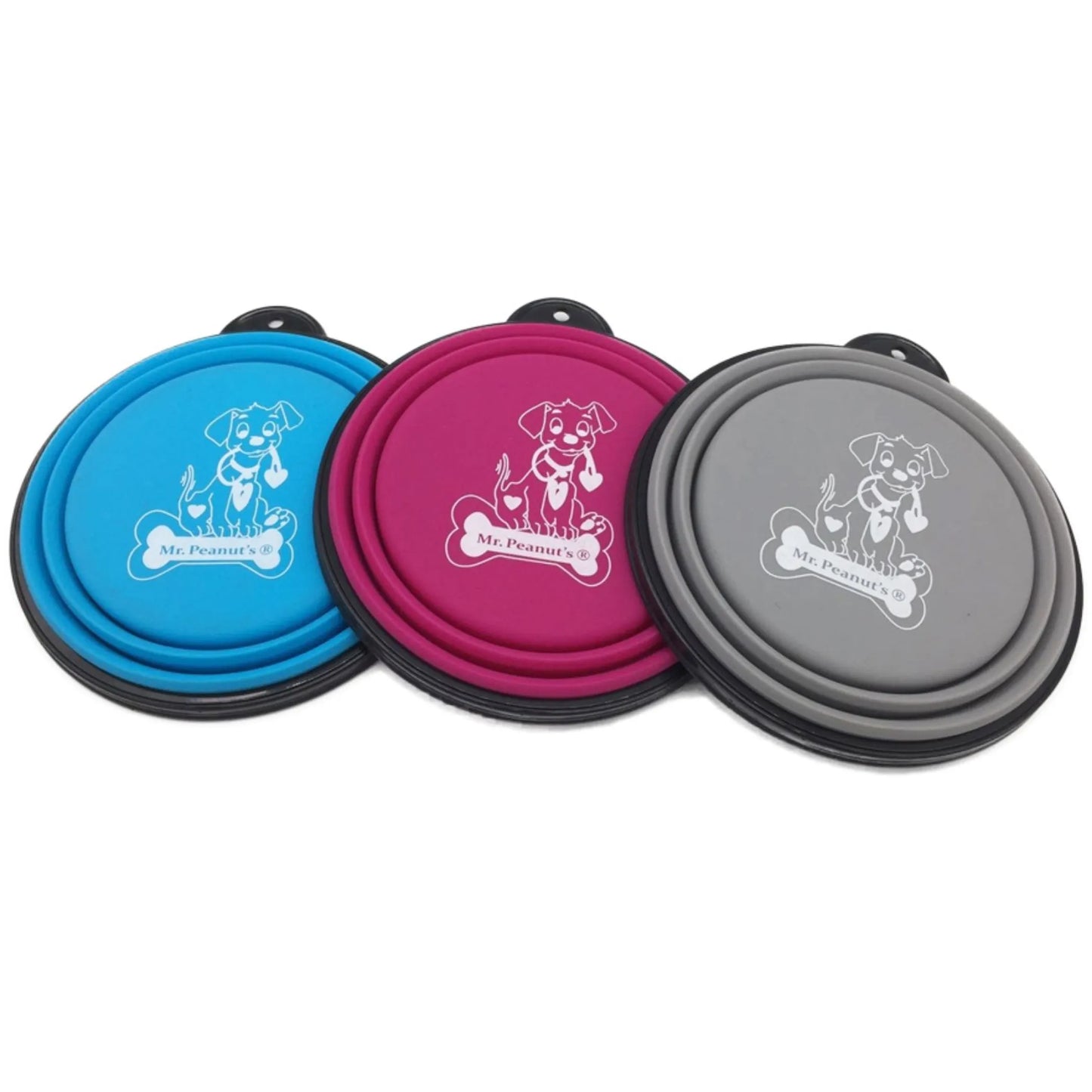 Mr. Peanut's Collapsible Silicone Bowls with Color Matched Carabiner Clips - Your Pet Connection