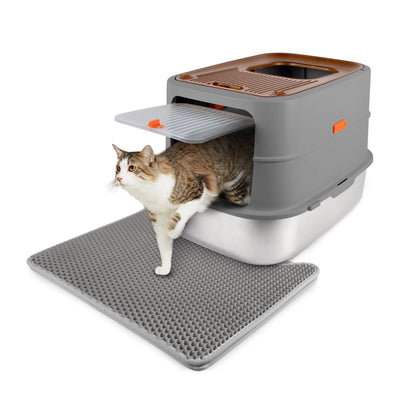 Go Fresh - Cat Litter Box - 2 Entries Hooded Cat Litter Box With Stainless Steel Base
