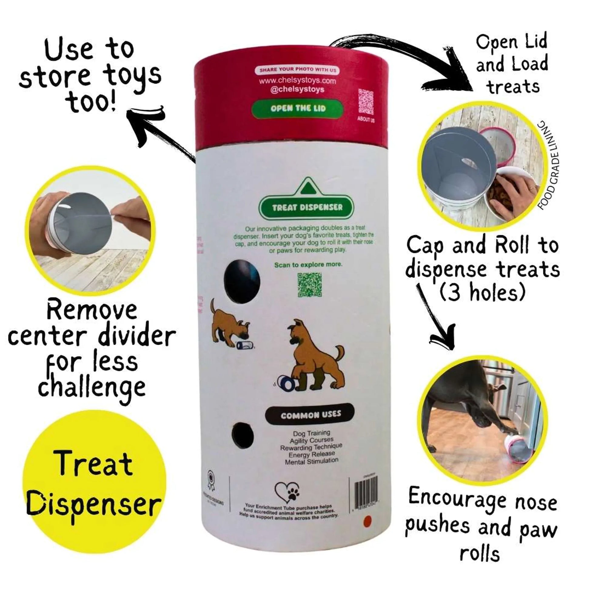 3-in-1 Enrichment Tube for Dogs - Tug Toy, Treat Dispenser & Snuffle Ball - Blue - Your Pet Connection