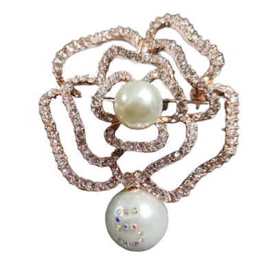 Crystal Camellia Flower Pearl Brooch - Your Pet Connection