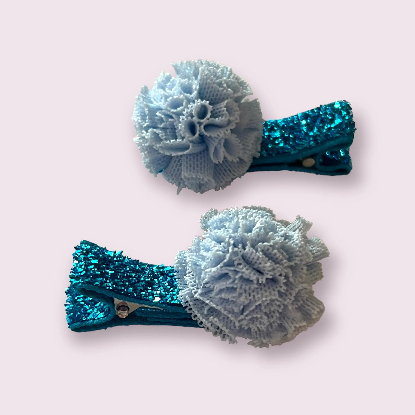 Bark Fifth Avenue Glittery Tulle Pom Barrettes 1.5 Inches
