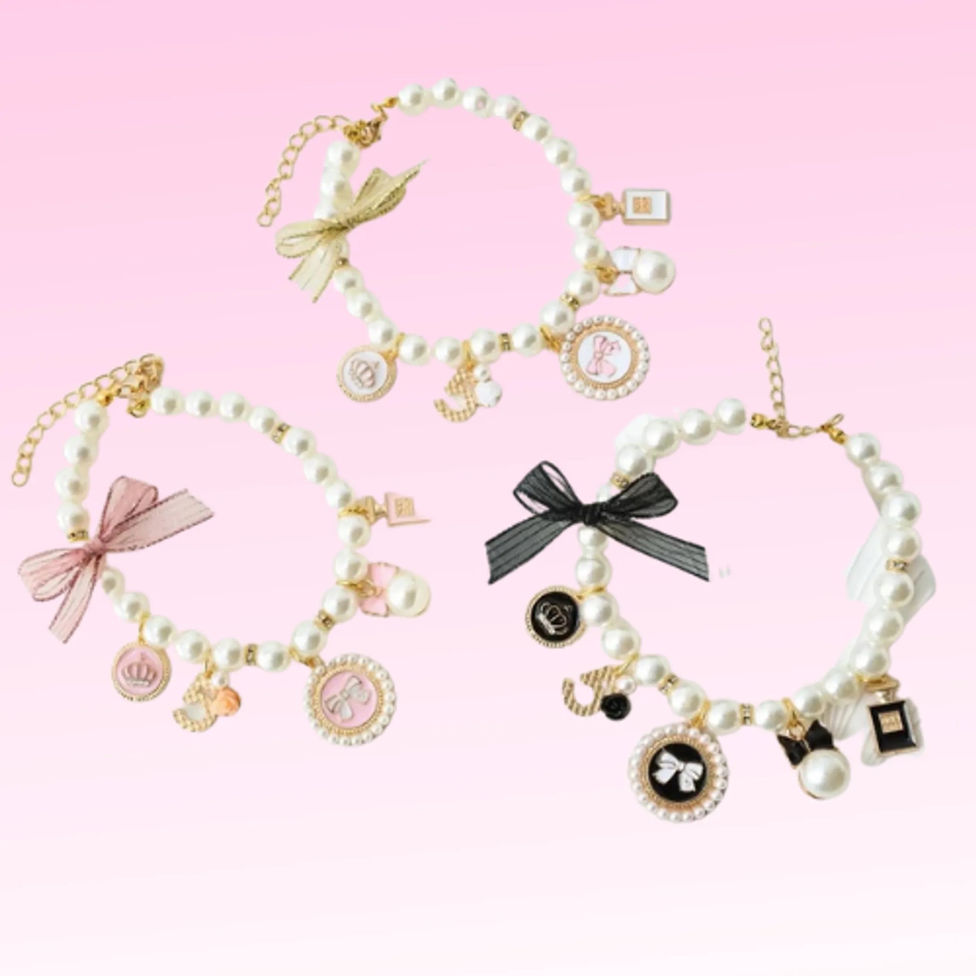 Pearls and Bow Charm Necklace - Your Pet Connection