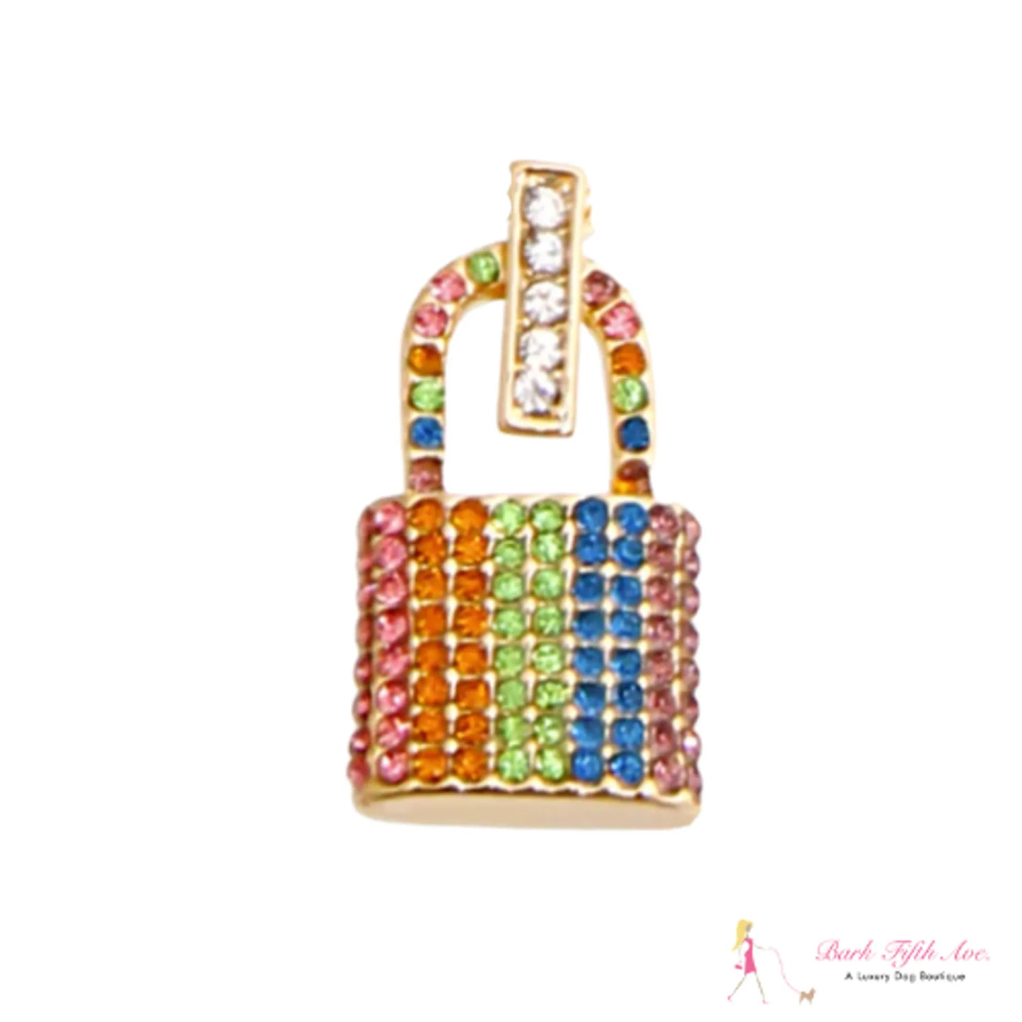 Bark Fifth Avenue Rainbow Rhinestone Lock Charm 1.65 Inch