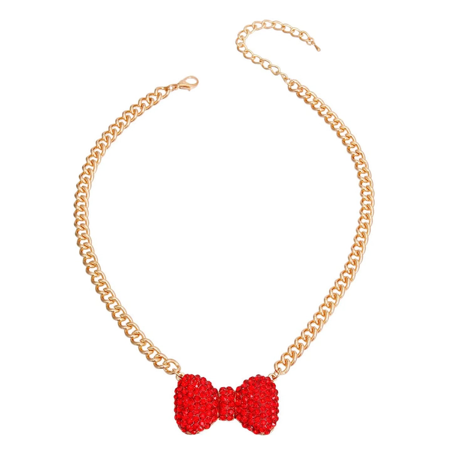 Bark Fifth Avenue Gold Chain Dog Necklace Red Bow
